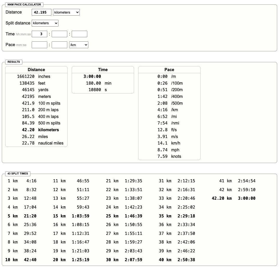 NNM Pace Calculator