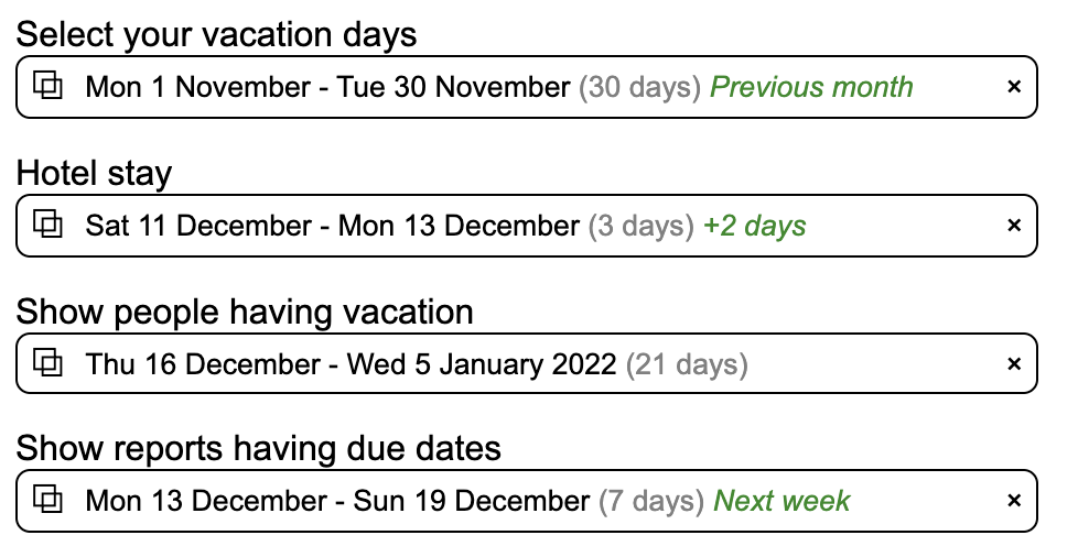 NNM Local date range picker components used in a form