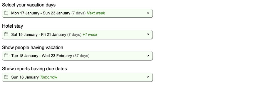 NNM Local date range picker components used in a form