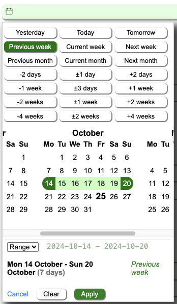 Mobile view with NNM Local date range picker